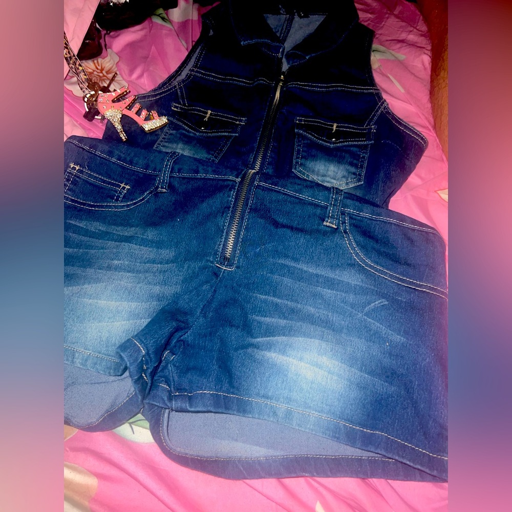 Jean romper perfect for the 4th of July